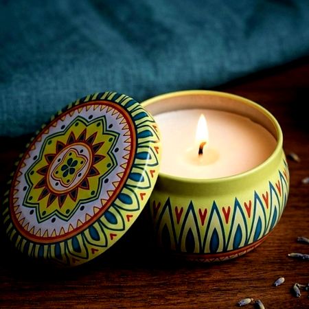 Handcrafted Multicolor Tin Mandala Soy Candle For Home Decor